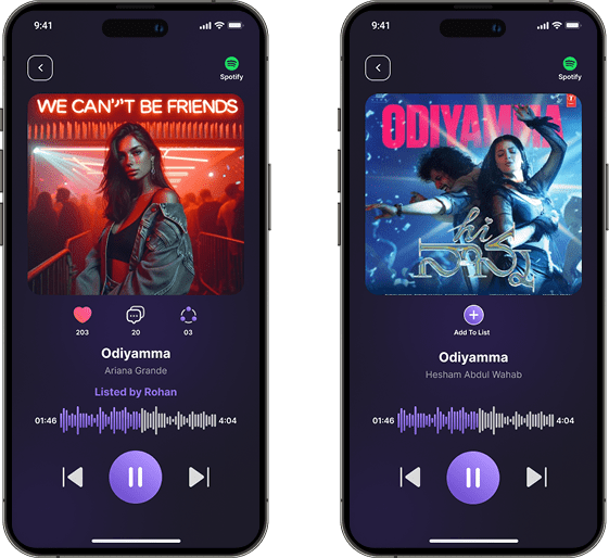 music app screens